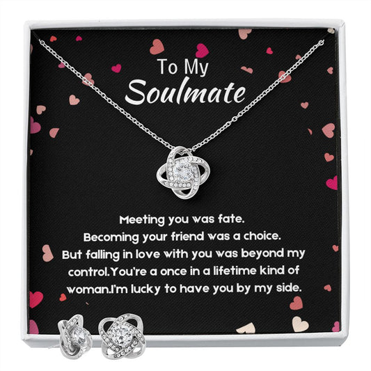 Gift for Soulmate, 14k White Gold Over Stainless Steel Necklace and Earring Set with Cubic Zirconias