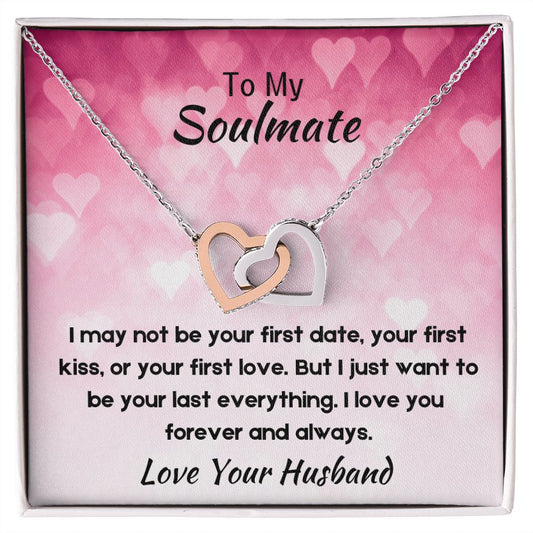 To My Soulmate Interlocking Heart Necklace, Gift for Wife