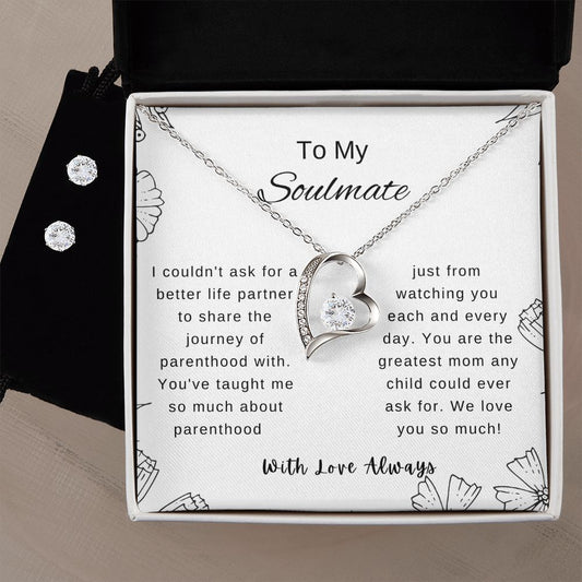 Mother's Day Heart Necklace and Earrings for Wife