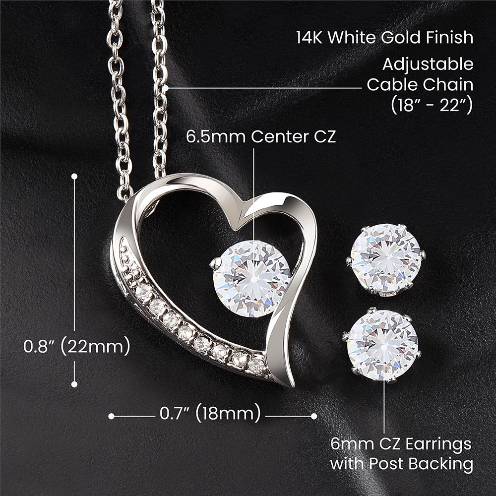 Gift for Wife, 14K White Gold Finish Necklace and Earrings Set