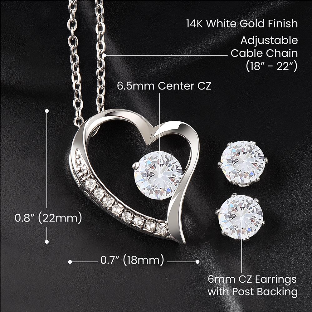 Mother's Day Heart Necklace and Earrings for Wife