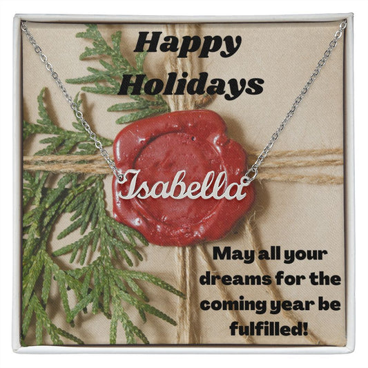 Custom Name Necklace, Happy Holidays Gift