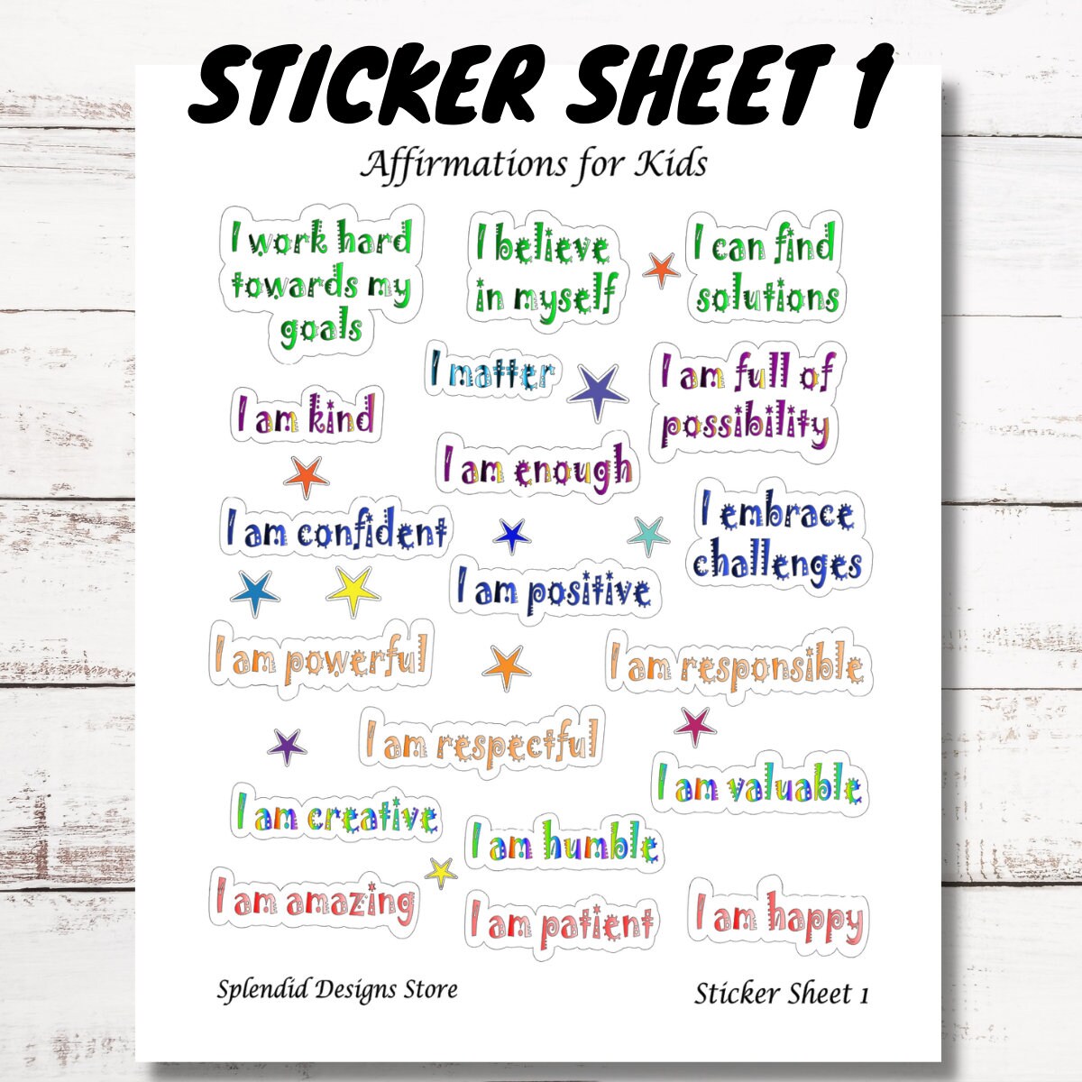Affirmations for Kids, Mini Stickers, Afirmation Stickers for Kids, Self-Confidence Stickers for Kids, Motivational Stickers for Kids