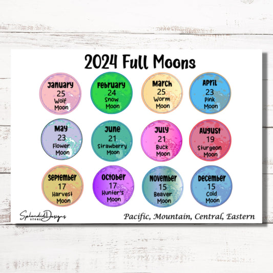 2024 Full Moon Stickers by Time Zone | Full Moon Planner Stickers, Journal Stickers | Waterproof Vinyl Stickers, 0.75 Inches in Diameter