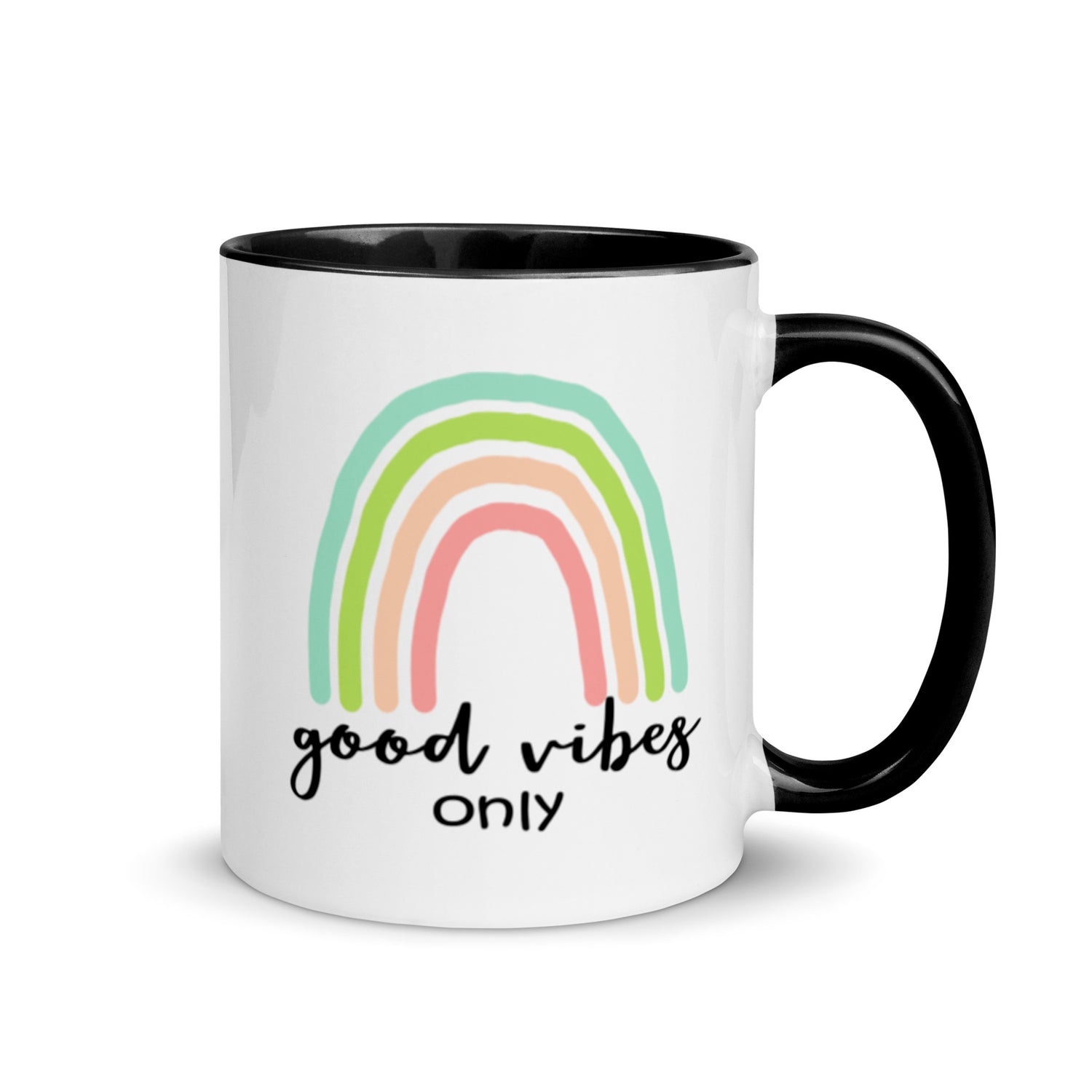 good vibes only rainbow mug - black interior