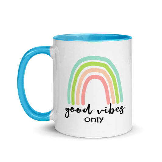 good vibes only rainbow mug - blue interior