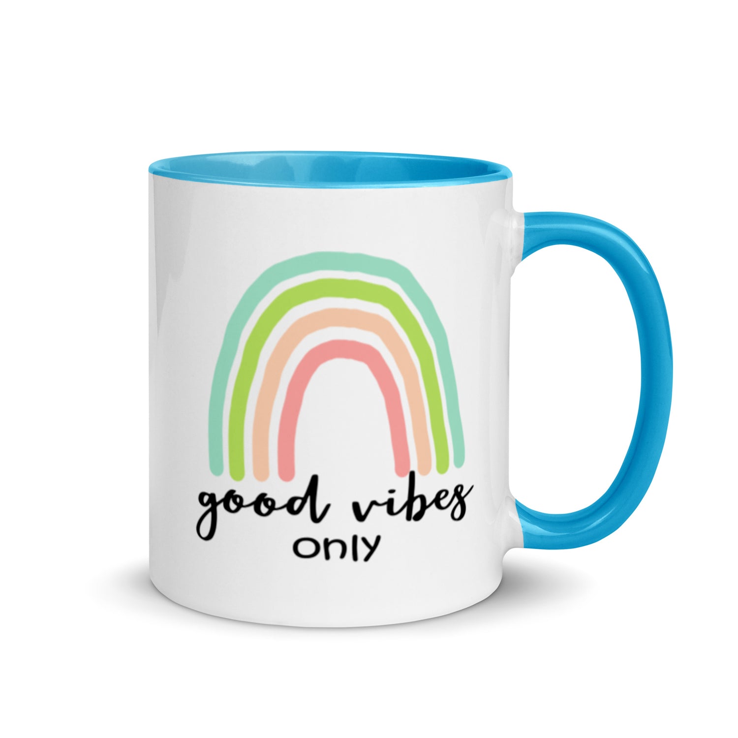 good vibes only rainbow mug - blue interior