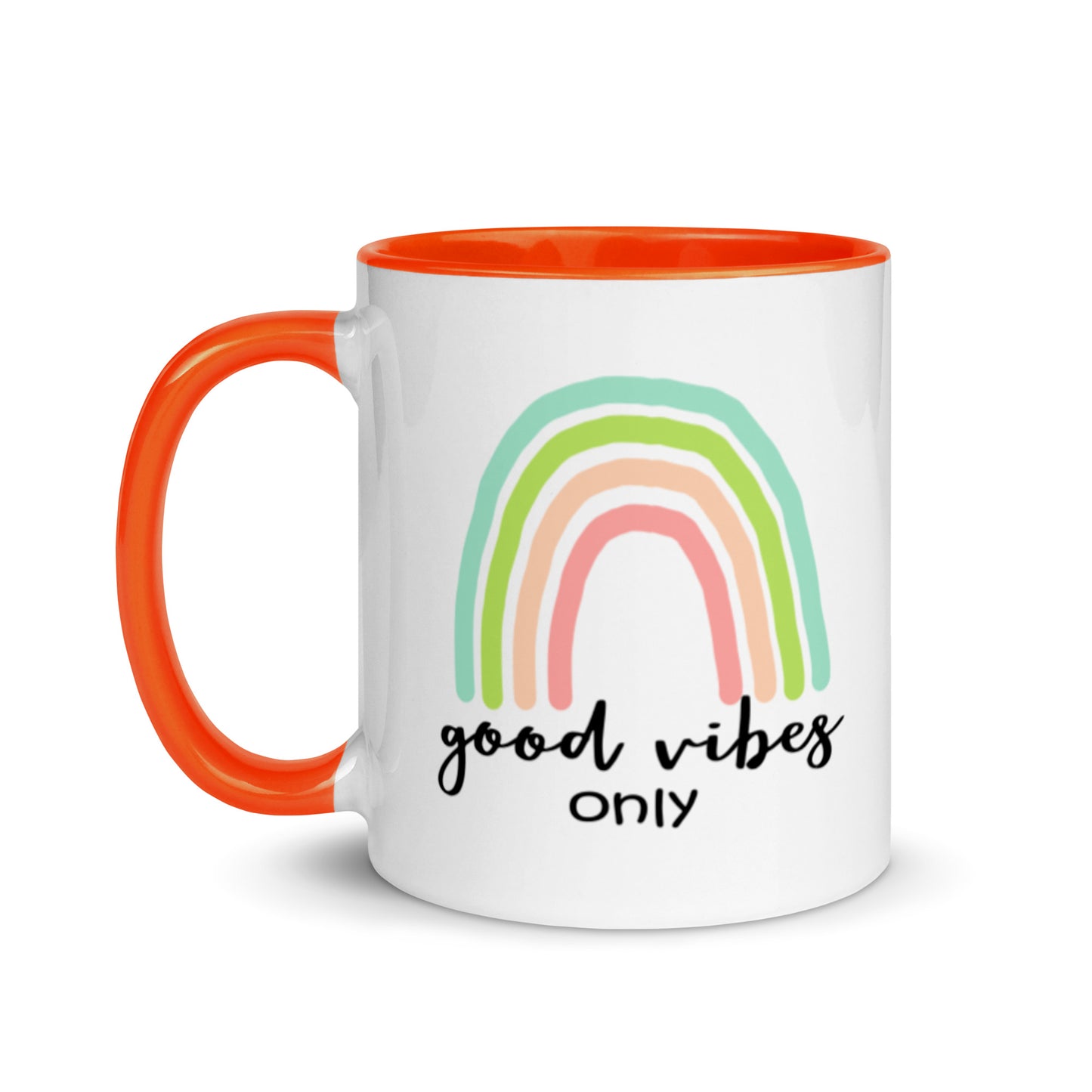 good vibes only rainbow mug - orange interior