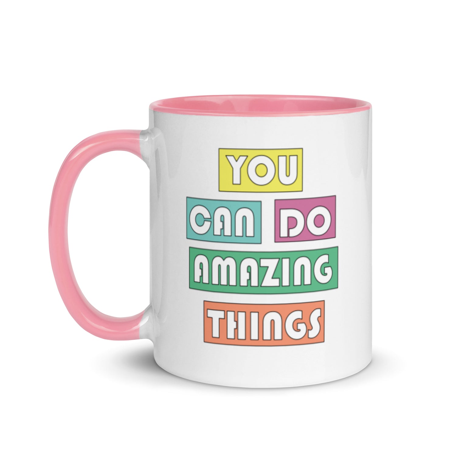 you can do amazing things mug with pink interior