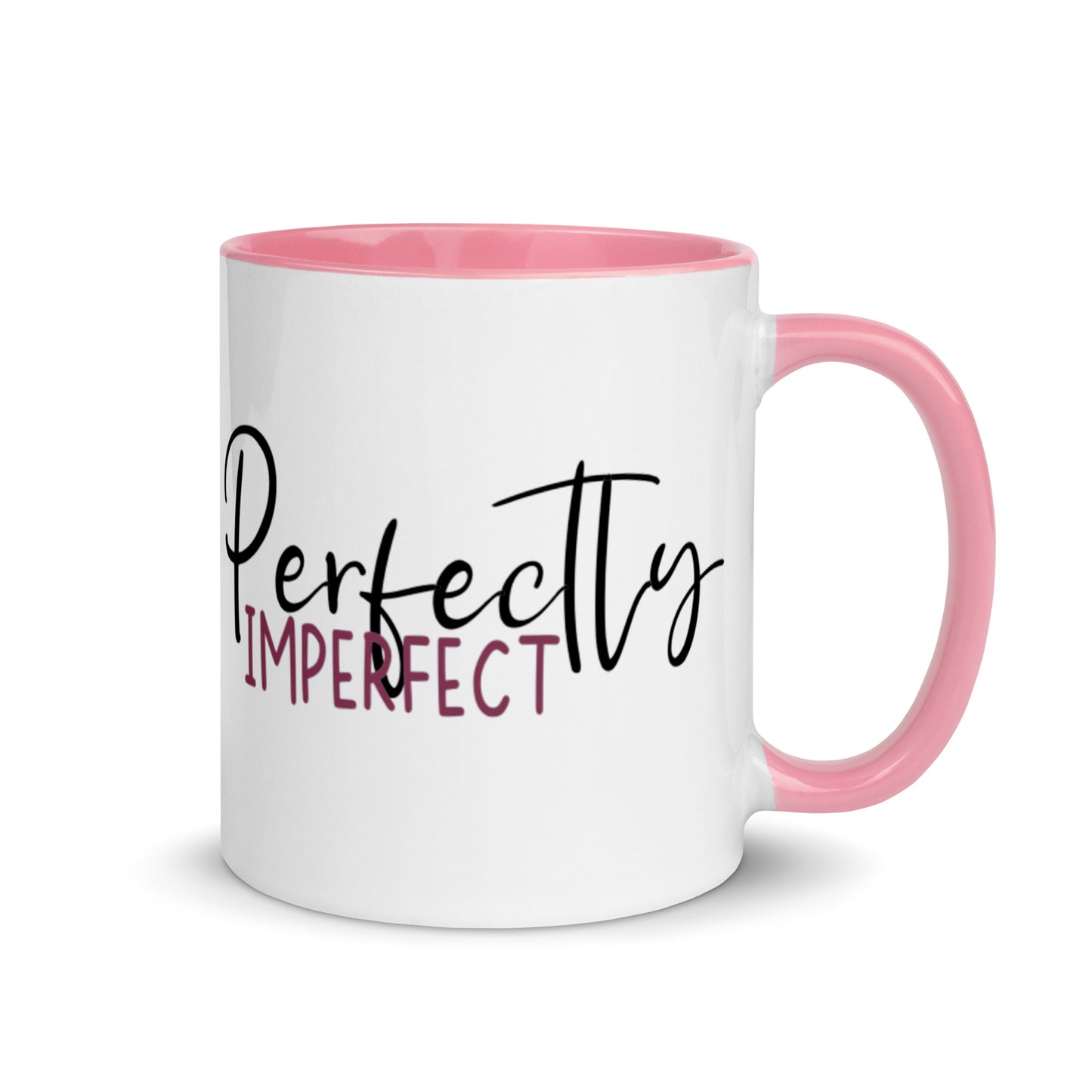 Perfectly imperfect mug with pink interior and handle