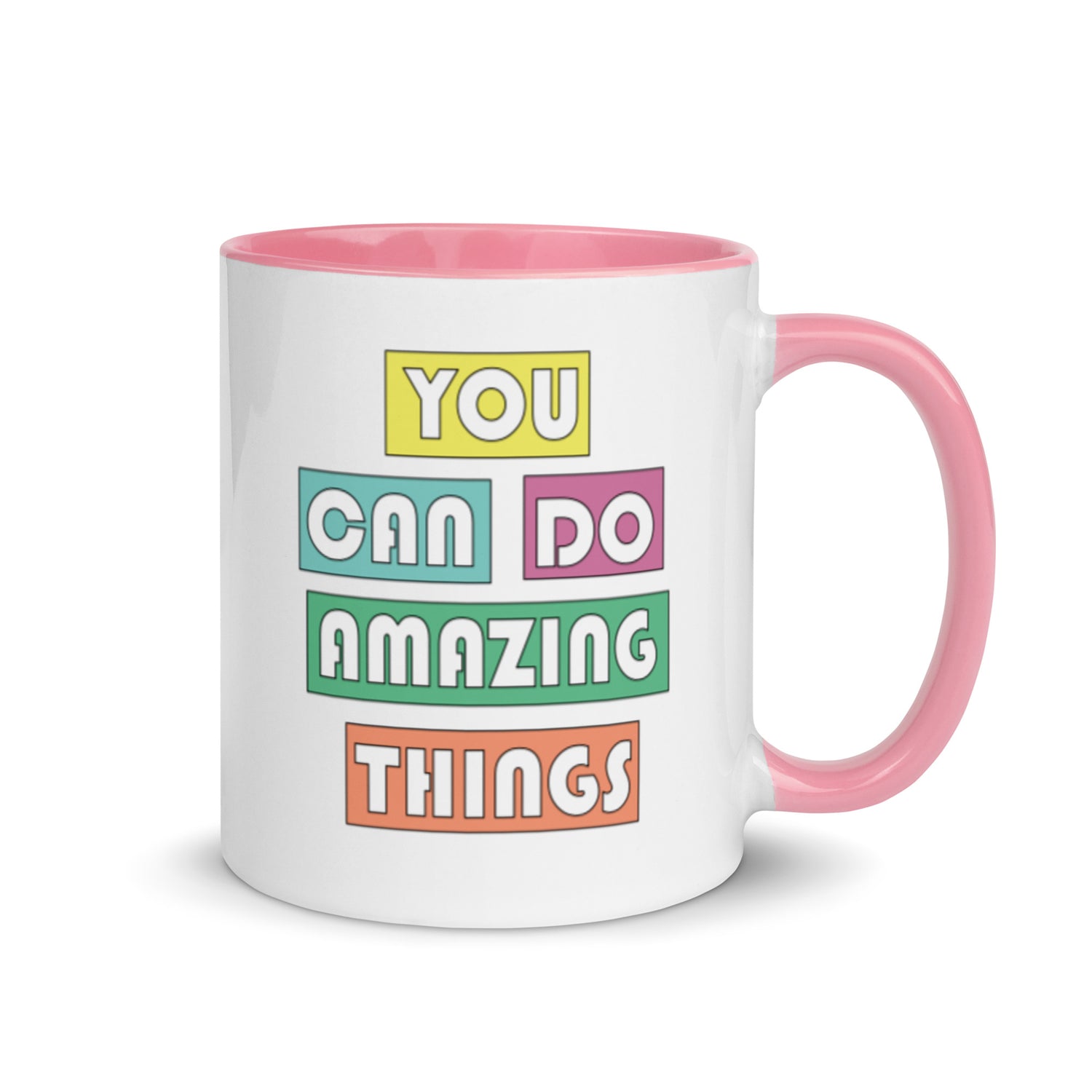 you can do amazing things mug with pink interior