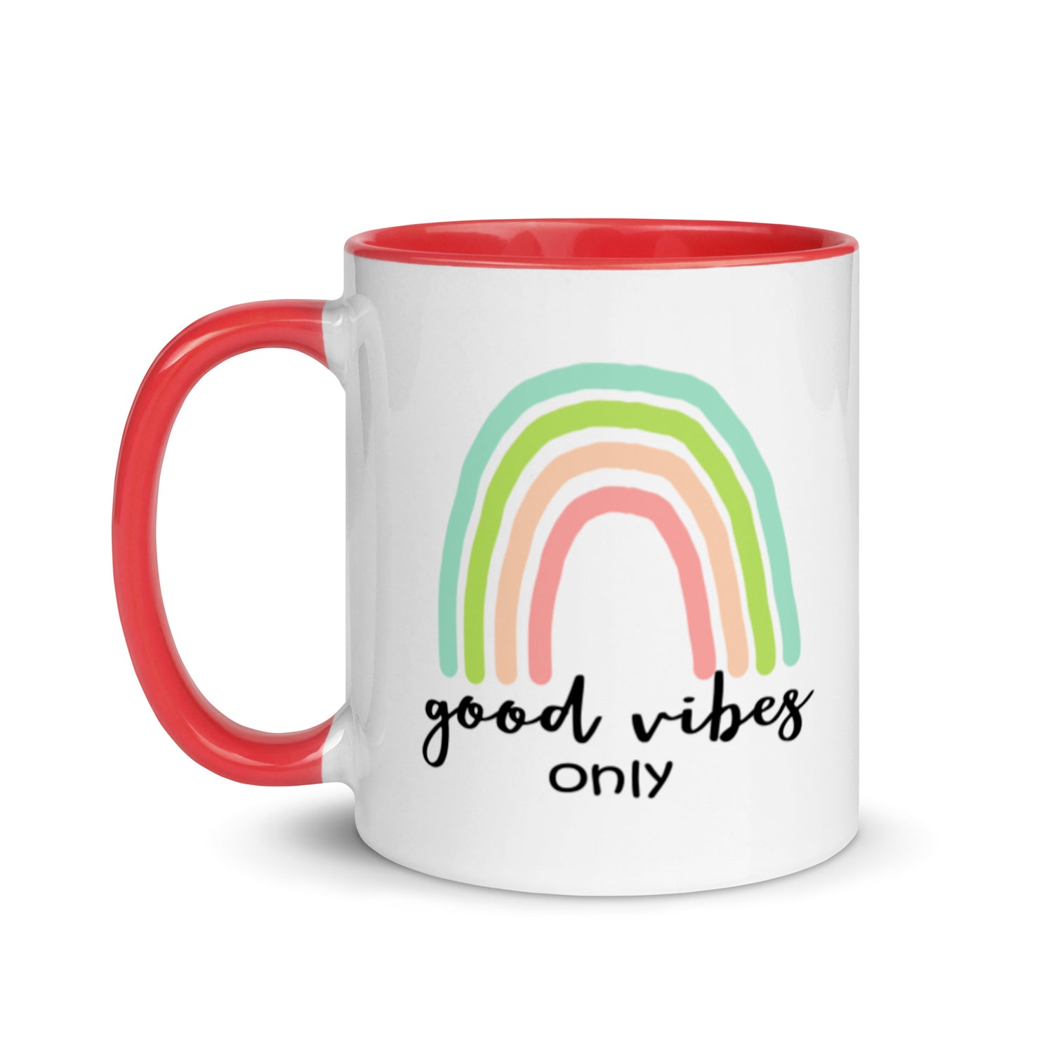 good vibes only rainbow mug - red interior